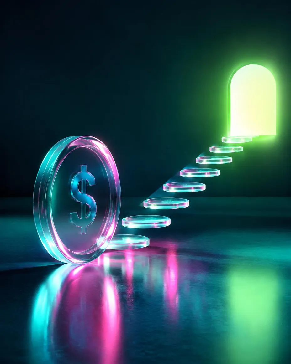 Glowing path toward a savings goal representing MoneyHabit App